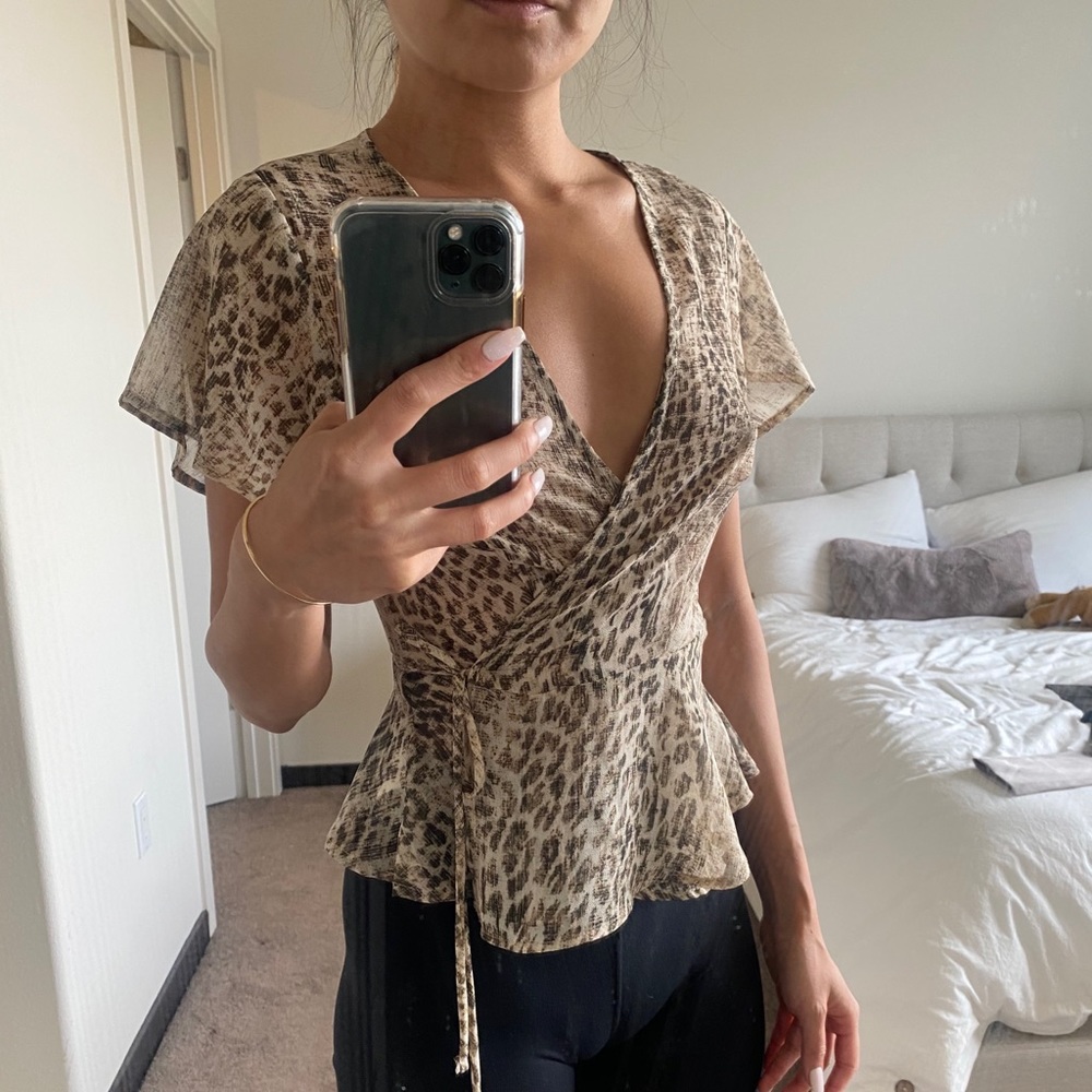 Leopard Print Wrap Top - image 1